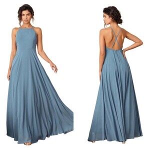 NWT Lulus Dress Mythical Kind of Love Maxi Blue Halter Wedding Guest Bridesmaid